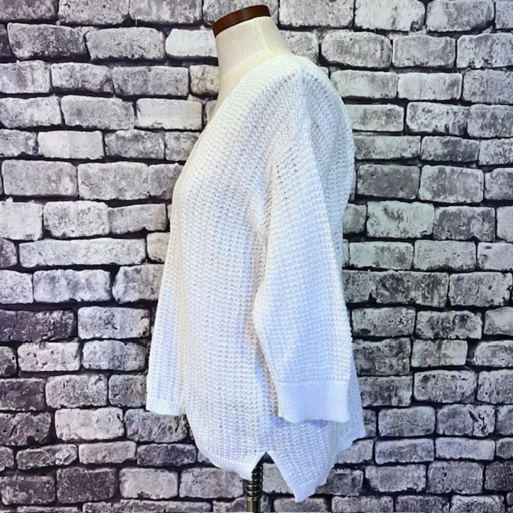 J. Jill White V-Neck 3/4 Sleeve Pullover Sweater Size L